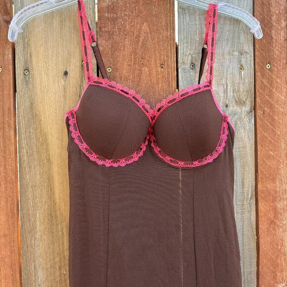 Vintage Y2K Rampage slip / chemise brown / pink size M mesh - Picture 2 of 5